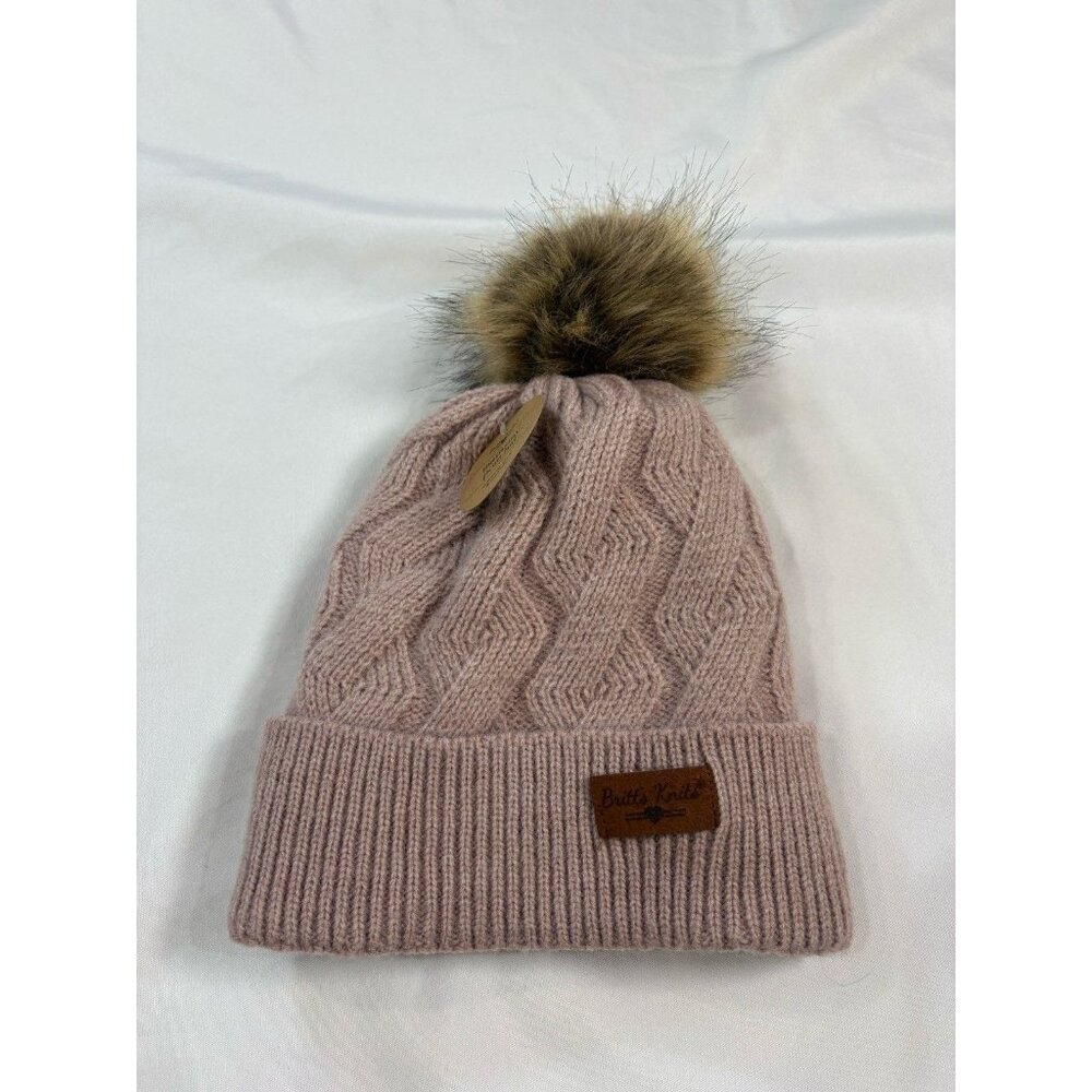 Britt's Knits Women's Mainstay Stylish Warm Knitted Plush-Lined Pom Pom Blush